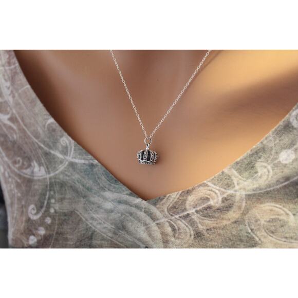 Sterling Silver Realistic Crown Charm Necklace, 3D Crown Pendant Necklace - Picture 2 of 3